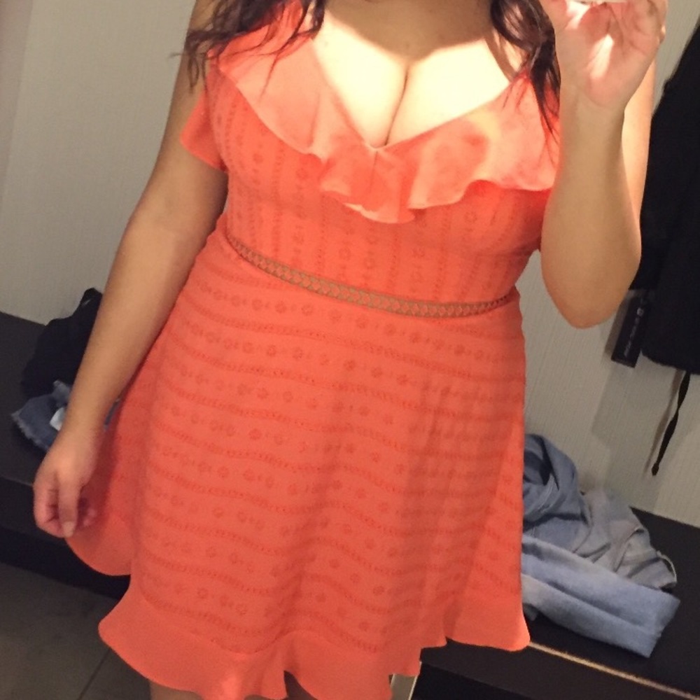 Bebe fit and flare orange dress